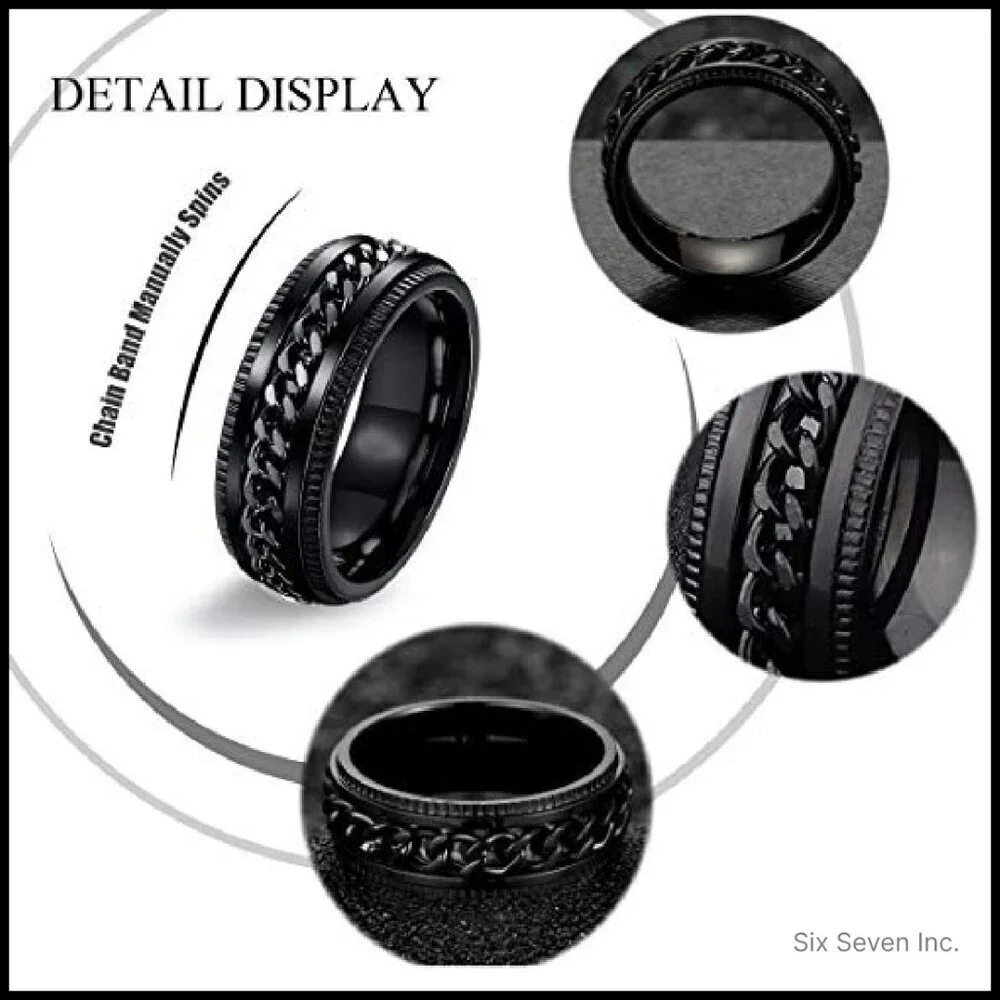 Stainless Steel Band Rings Set Fidget Spinner Minimalist Unisex Jewelry